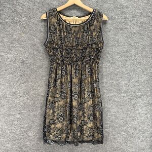 MSSP Dress Women M Medium Black Floral Sheath Midi Lined Sleeveless Rayon Casual